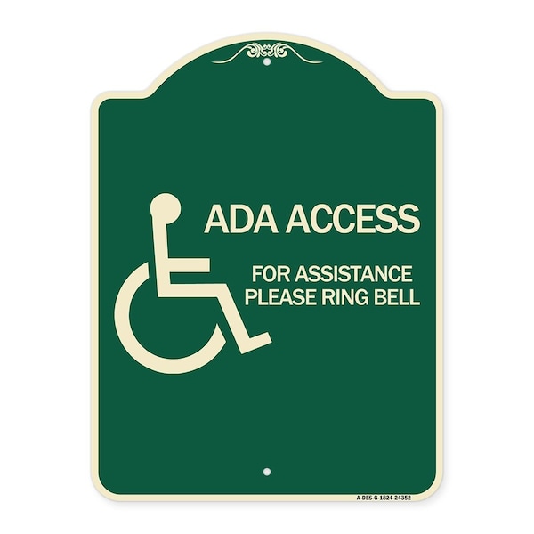 ADA Access for Assistance Ring Bell W/ New Isa Heavy-Gauge Aluminum Sign, 24" H, G-1824-24352